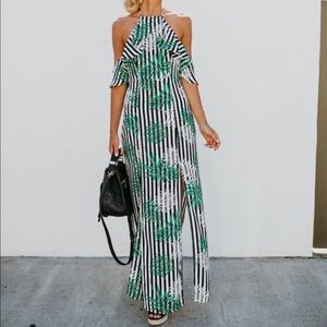 Tropical Cold Shoulder Maxi Dress-Size M